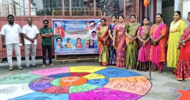 தூத்துக்குடியில் பாஜக சார்பில் மத்திய அரசின் நலத்திட்டங்களை விளக்கும் ரங்கோலி விழிப்புணர்வு நிகழ்ச்சி